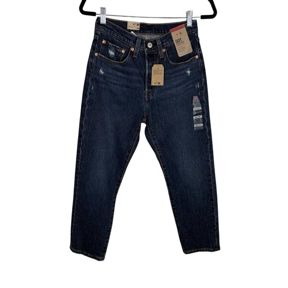 Levis Women 26 Blue Denim Button Fly High Rise 501 Original Cropped Jeans NWT - Picture 2 of 15
